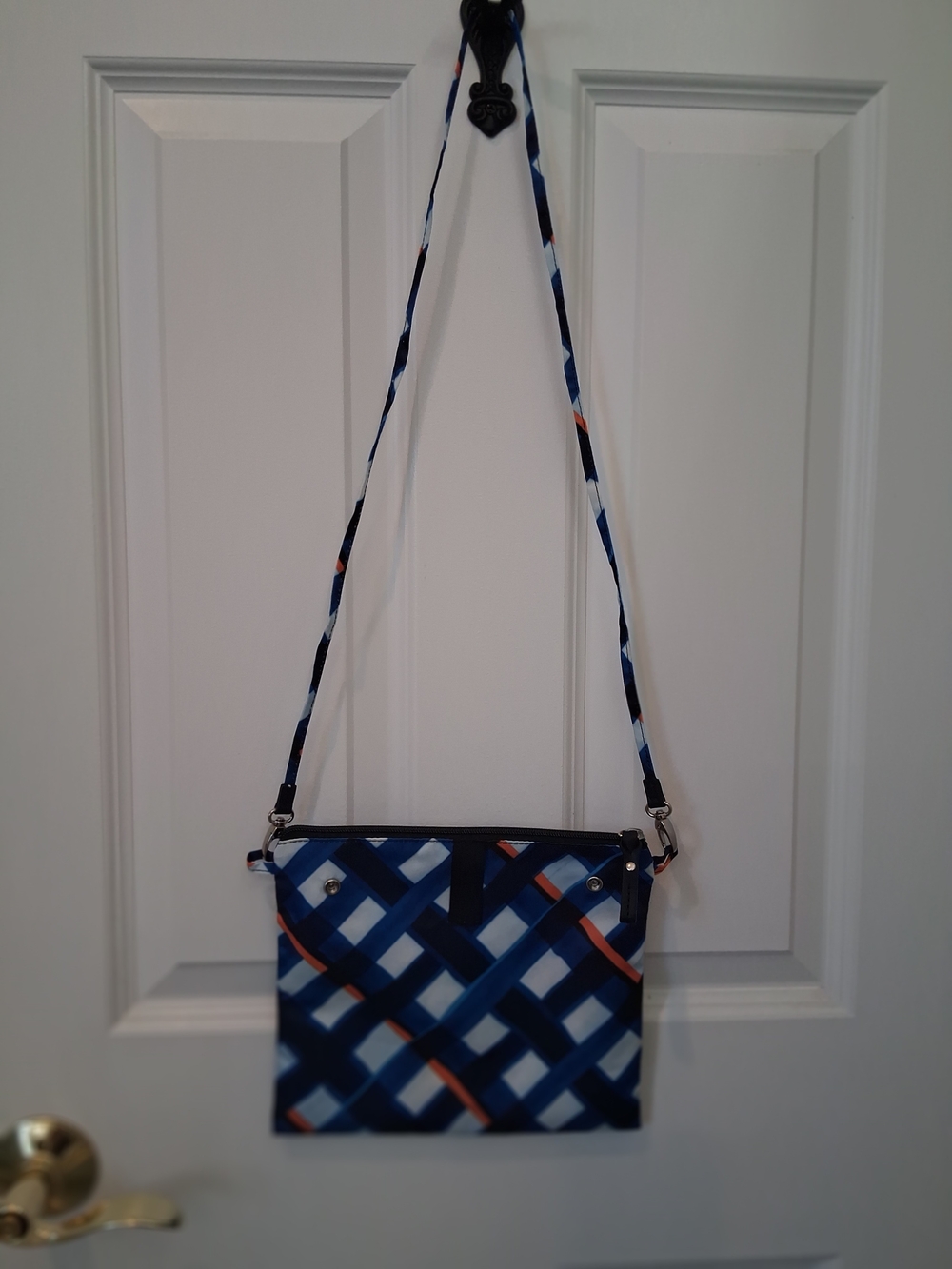 Bric's Blue Geometric Plaid Travel Tote with Matching Pouch - Picture 7 of 10